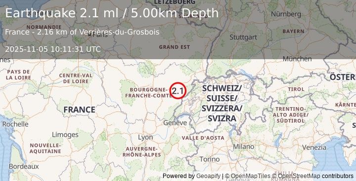 Earthquake FRANCE (2.1 ml) (2025-11-05 10:11:31 UTC)