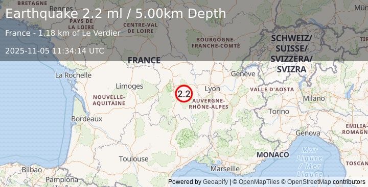 Earthquake FRANCE (2.2 ml) (2025-11-05 11:34:14 UTC)