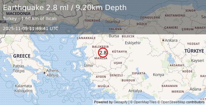 Earthquake WESTERN TURKEY (2.8 ml) (2025-11-05 11:49:41 UTC)