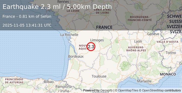 Earthquake FRANCE (2.3 ml) (2025-11-05 13:41:31 UTC)