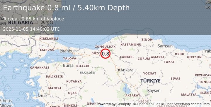 Earthquake WESTERN TURKEY (0.8 ml) (2025-11-05 14:40:02 UTC)