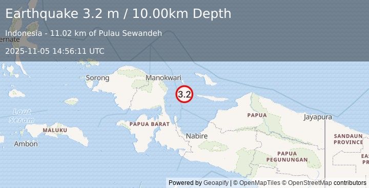 Earthquake NEAR N COAST OF PAPUA, INDONESIA (3.2 m) (2025-11-05 14:56:11 UTC)