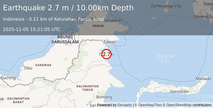 Earthquake KALIMANTAN, INDONESIA (2.7 m) (2025-11-05 15:21:05 UTC)