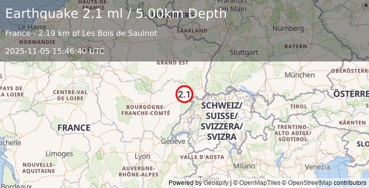 Earthquake FRANCE (2.1 ml) (2025-11-05 15:46:40 UTC)