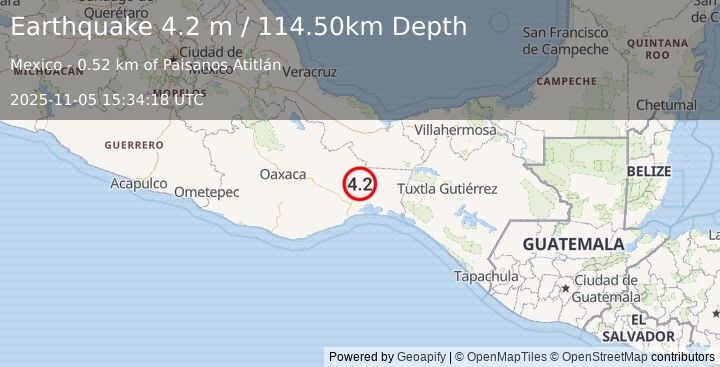 Earthquake OAXACA, MEXICO (4.2 m) (2025-11-05 15:34:18 UTC)