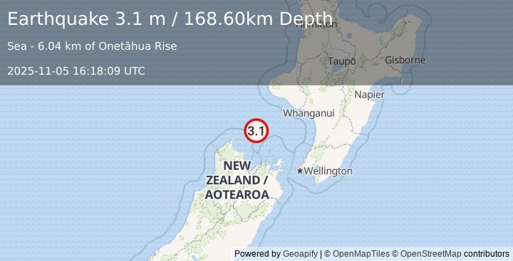 Earthquake COOK STRAIT, NEW ZEALAND (3.1 m) (2025-11-05 16:18:09 UTC)
