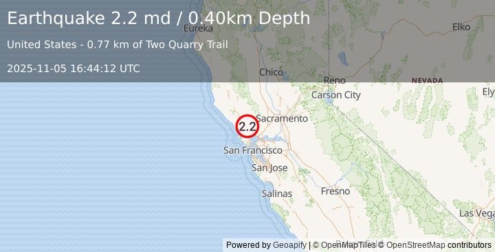 Earthquake NORTHERN CALIFORNIA (2.2 md) (2025-11-05 16:44:12 UTC)