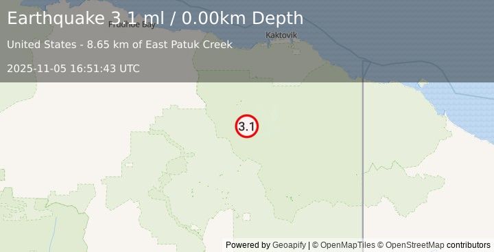 Earthquake NORTHERN ALASKA (3.1 ml) (2025-11-05 16:51:43 UTC)