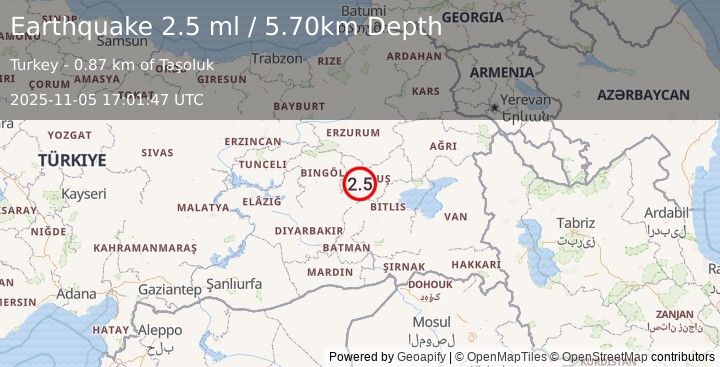 Earthquake EASTERN TURKEY (2.5 ml) (2025-11-05 17:01:47 UTC)