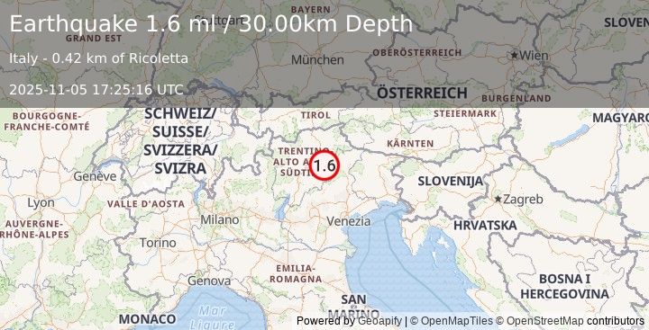 Earthquake NORTHERN ITALY (1.6 ml) (2025-11-05 17:25:16 UTC)