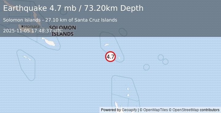 Earthquake SANTA CRUZ ISLANDS (4.7 mb) (2025-11-05 17:48:37 UTC)
