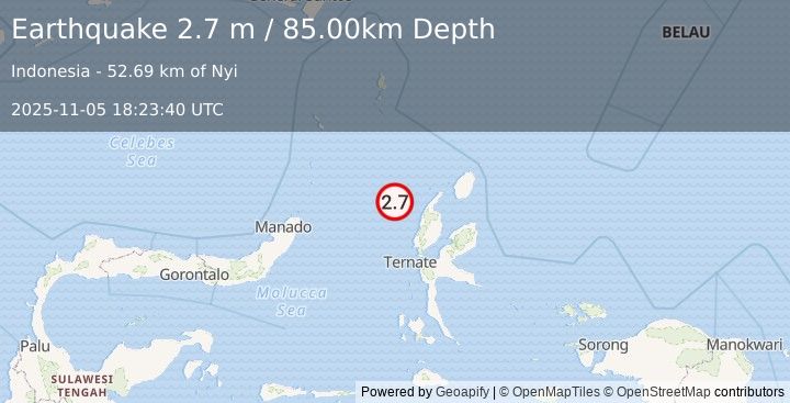 Earthquake HALMAHERA, INDONESIA (2.7 m) (2025-11-05 18:23:40 UTC)