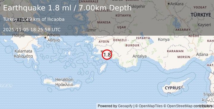 Earthquake DODECANESE IS.-TURKEY BORDER REG (2.0 ml) (2025-11-05 18:25:57 UTC)