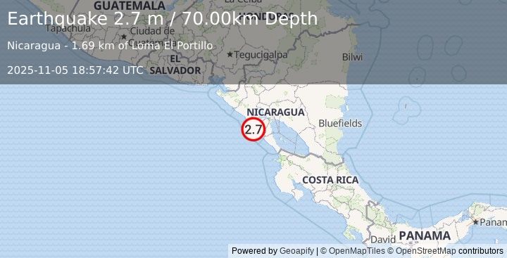 Earthquake NEAR COAST OF NICARAGUA (2.7 m) (2025-11-05 18:57:42 UTC)