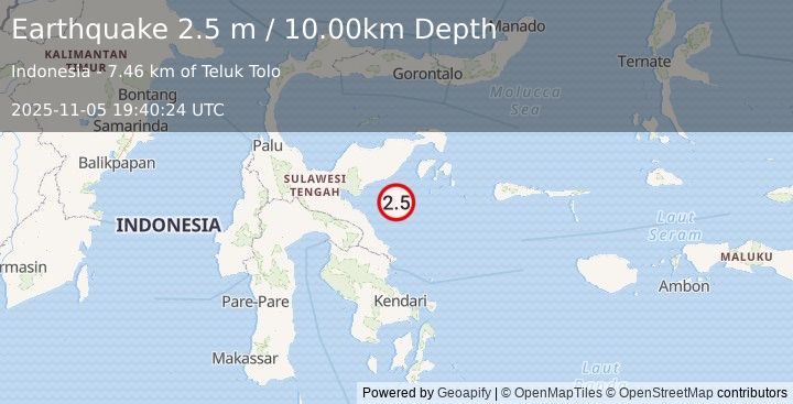 Earthquake SULAWESI, INDONESIA (2.5 m) (2025-11-05 19:40:24 UTC)