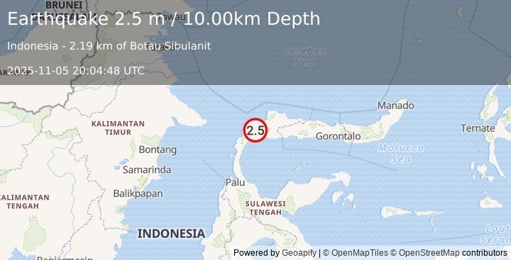 Earthquake MINAHASA, SULAWESI, INDONESIA (2.5 m) (2025-11-05 20:04:48 UTC)