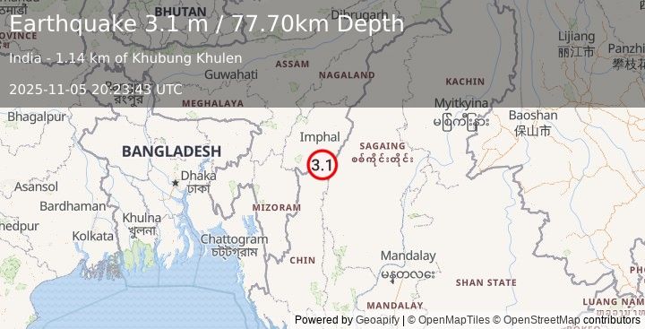 Earthquake MANIPUR, INDIA REGION (3.1 m) (2025-11-05 20:23:43 UTC)