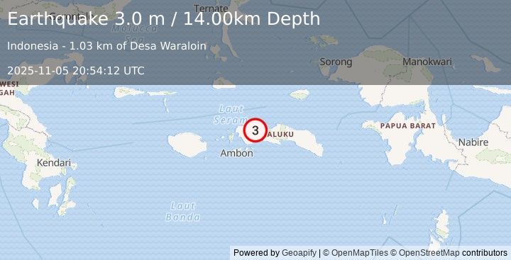 Earthquake CERAM SEA, INDONESIA (3.0 m) (2025-11-05 20:54:12 UTC)