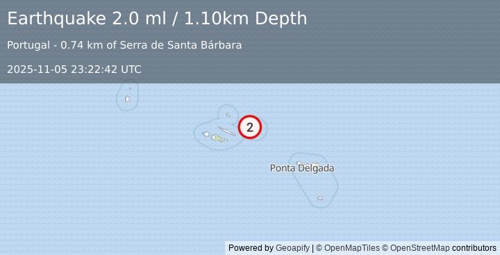 Earthquake AZORES ISLANDS, PORTUGAL (2.0 ml) (2025-11-05 23:22:42 UTC)