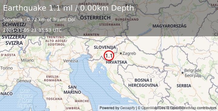 Earthquake SLOVENIA (1.1 ml) (2025-11-05 23:33:53 UTC)