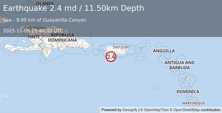Earthquake PUERTO RICO REGION (2.4 md) (2025-11-05 23:46:00 UTC)