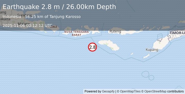 Earthquake SUMBAWA REGION, INDONESIA (2.8 m) (2025-11-06 00:12:12 UTC)