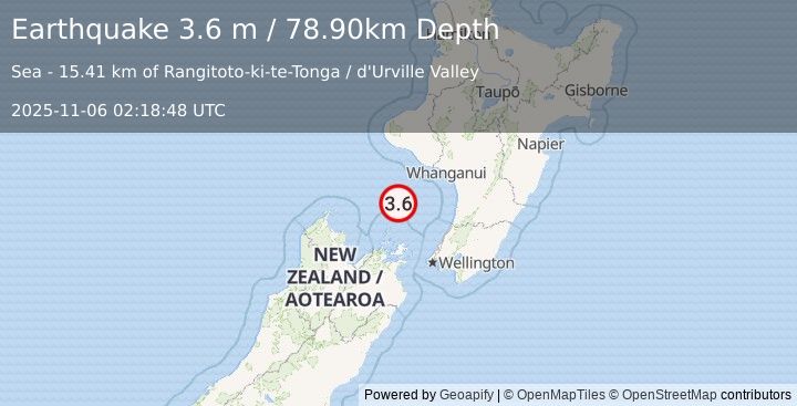 Earthquake COOK STRAIT, NEW ZEALAND (3.6 m) (2025-11-06 02:18:48 UTC)