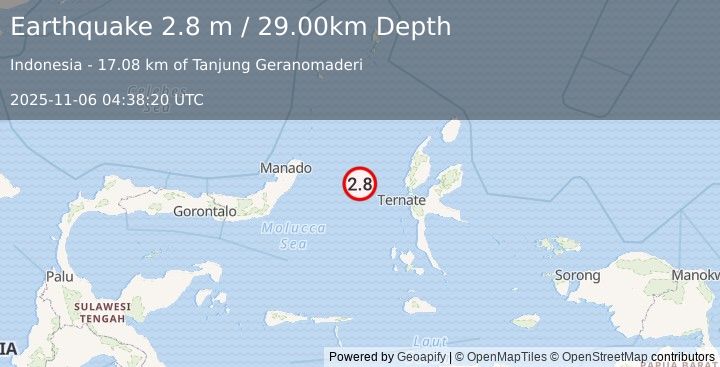 Earthquake MOLUCCA SEA (2.8 m) (2025-11-06 04:38:20 UTC)