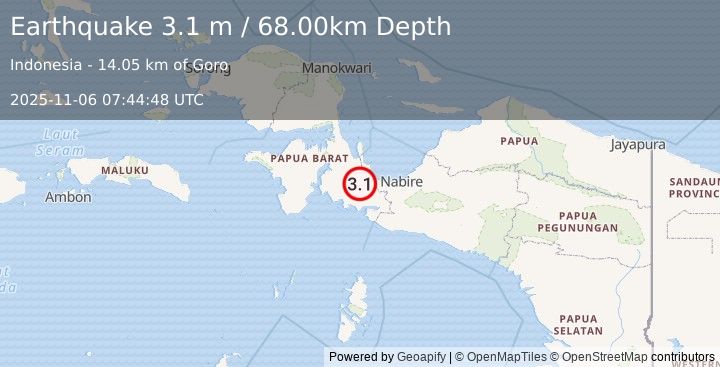 Earthquake PAPUA, INDONESIA (3.1 m) (2025-11-06 07:44:48 UTC)