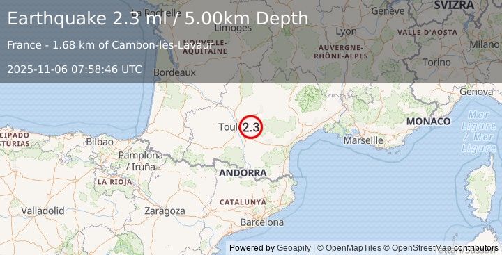 Earthquake FRANCE (2.3 ml) (2025-11-06 07:58:46 UTC)