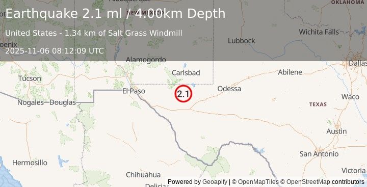 Earthquake WESTERN TEXAS (2.1 ml) (2025-11-06 08:12:09 UTC)