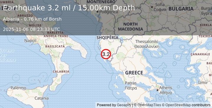 Earthquake ALBANIA (3.0 ml) (2025-11-06 08:23:32 UTC)