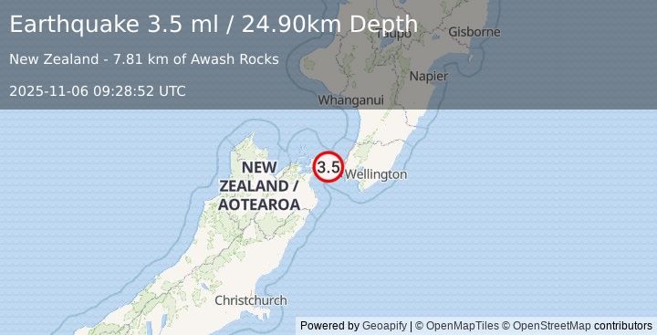Earthquake COOK STRAIT, NEW ZEALAND (3.5 ml) (2025-11-06 09:28:52 UTC)