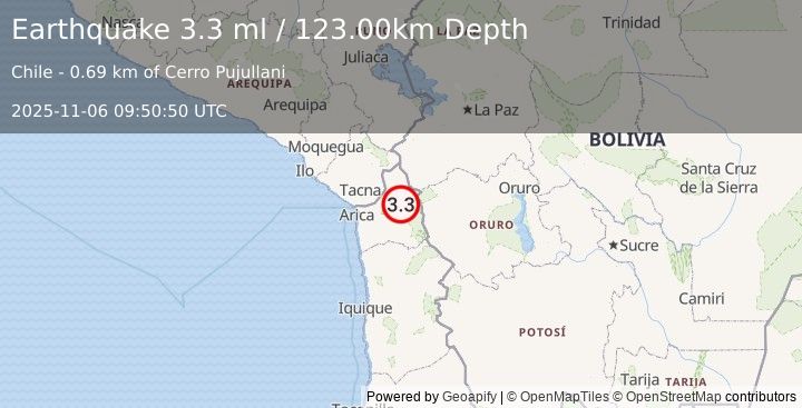 Earthquake TARAPACA, CHILE (3.3 ml) (2025-11-06 09:50:50 UTC)