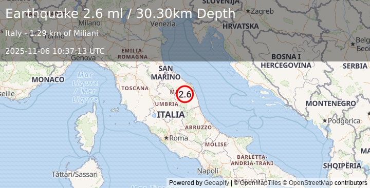 Earthquake CENTRAL ITALY (2.6 ml) (2025-11-06 10:37:13 UTC)