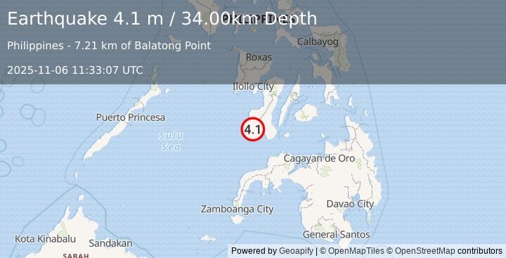 Earthquake NEGROS, PHILIPPINES (4.1 m) (2025-11-06 11:33:07 UTC)