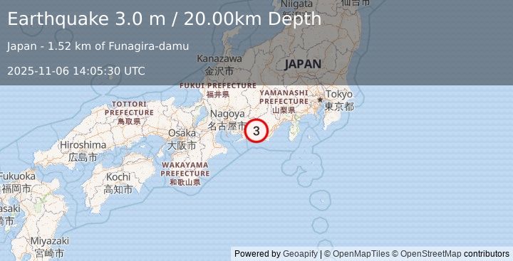 Earthquake NEAR S. COAST OF HONSHU, JAPAN (3.0 m) (2025-11-06 14:05:30 UTC)