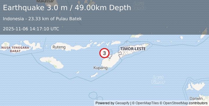 Earthquake TIMOR REGION, INDONESIA (3.0 m) (2025-11-06 14:17:10 UTC)