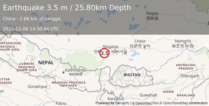 Earthquake WESTERN XIZANG (3.5 m) (2025-11-06 14:30:46 UTC)