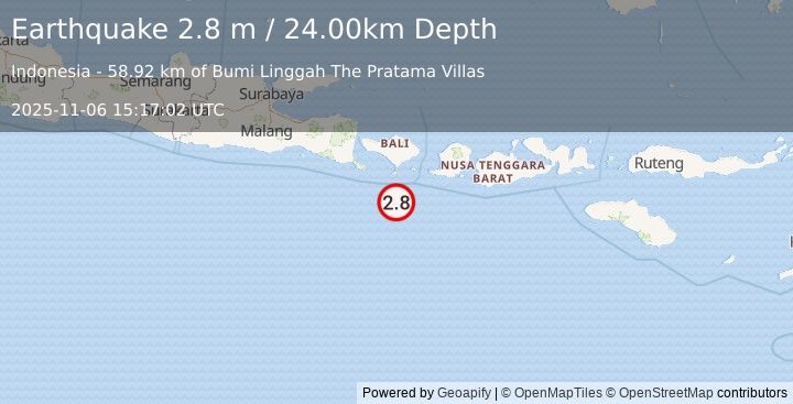 Earthquake SOUTH OF BALI, INDONESIA (2.8 m) (2025-11-06 15:17:02 UTC)