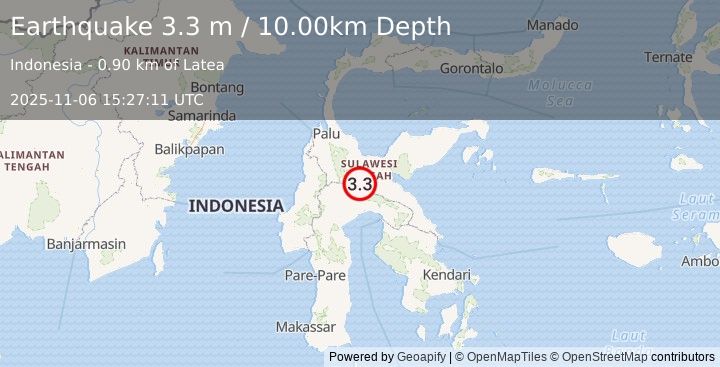 Earthquake SULAWESI, INDONESIA (3.3 m) (2025-11-06 15:27:11 UTC)