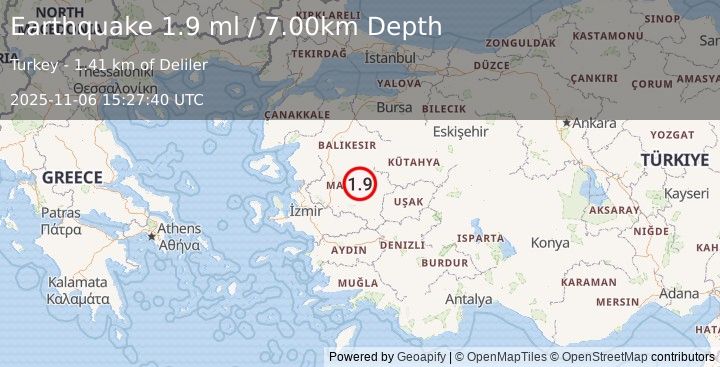 Earthquake WESTERN TURKEY (1.9 ml) (2025-11-06 15:27:40 UTC)
