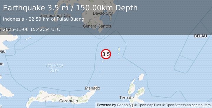 Earthquake KEPULAUAN SANGIHE, INDONESIA (3.5 m) (2025-11-06 15:42:54 UTC)