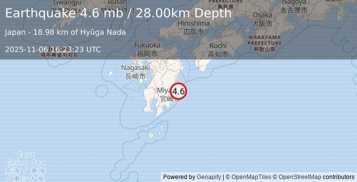 Earthquake KYUSHU, JAPAN (4.6 mb) (2025-11-06 16:23:23 UTC)
