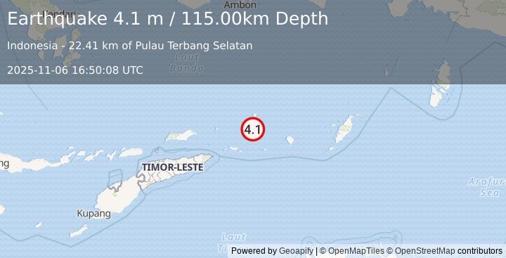 Earthquake KEPULAUAN BARAT DAYA, INDONESIA (4.1 m) (2025-11-06 16:50:08 UTC)