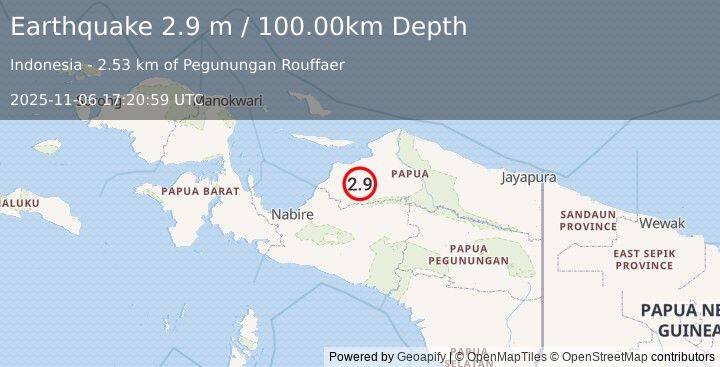 Earthquake NEAR N COAST OF PAPUA, INDONESIA (2.9 m) (2025-11-06 17:20:59 UTC)
