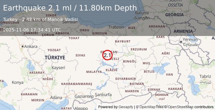 Earthquake EASTERN TURKEY (2.1 ml) (2025-11-06 17:34:41 UTC)