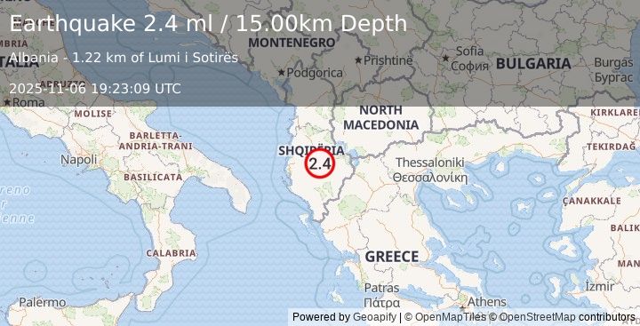 Earthquake ALBANIA (2.4 ml) (2025-11-06 19:23:09 UTC)