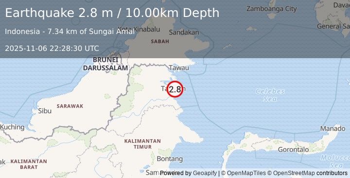 Earthquake KALIMANTAN, INDONESIA (2.8 m) (2025-11-06 22:28:30 UTC)