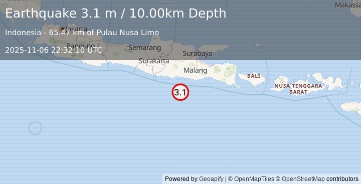 Earthquake JAVA, INDONESIA (3.1 m) (2025-11-06 22:32:10 UTC)